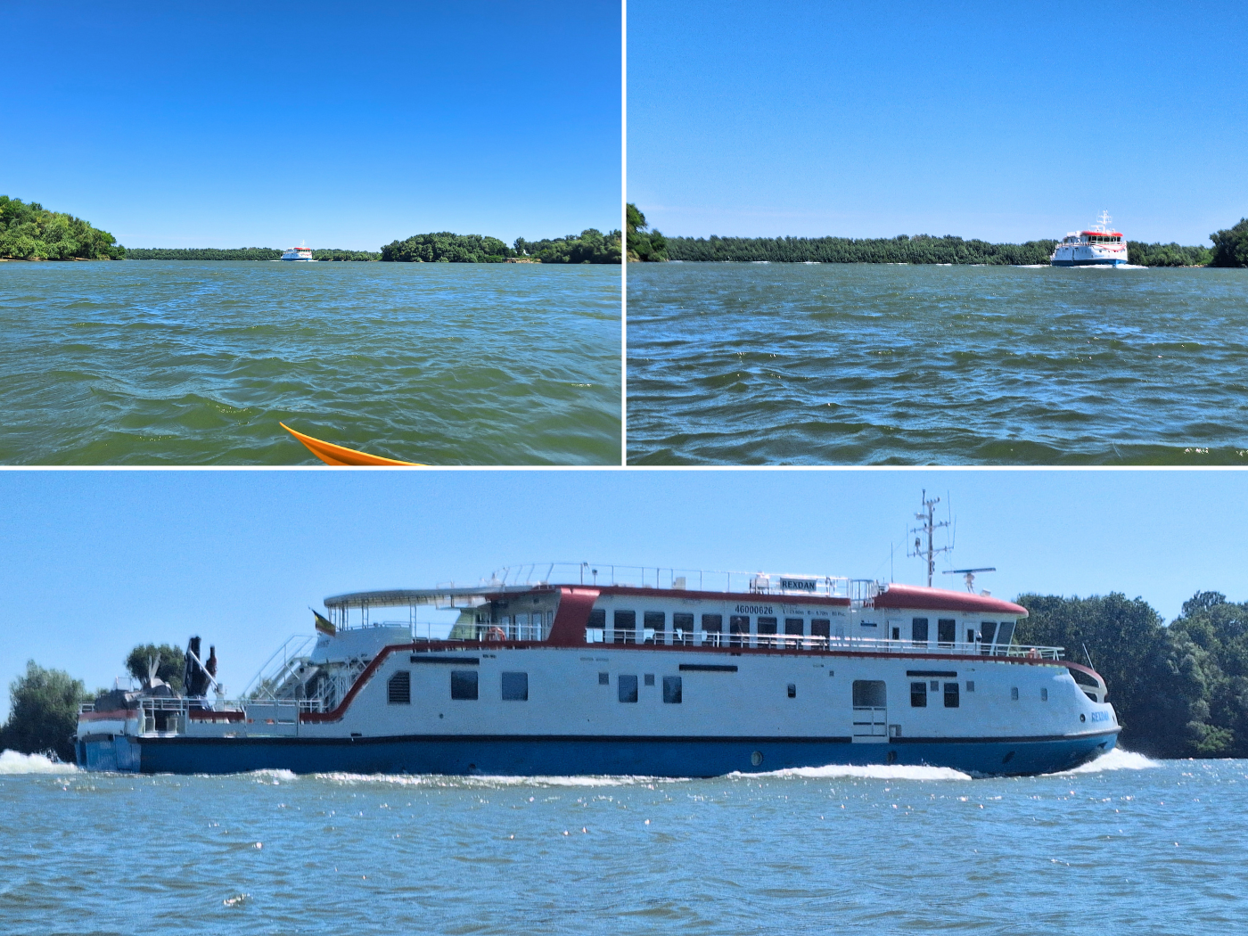 research vessel Rexdan less than one minute high speed boat Danube River between Isaccea and Tulcea travel kayaking wake danger