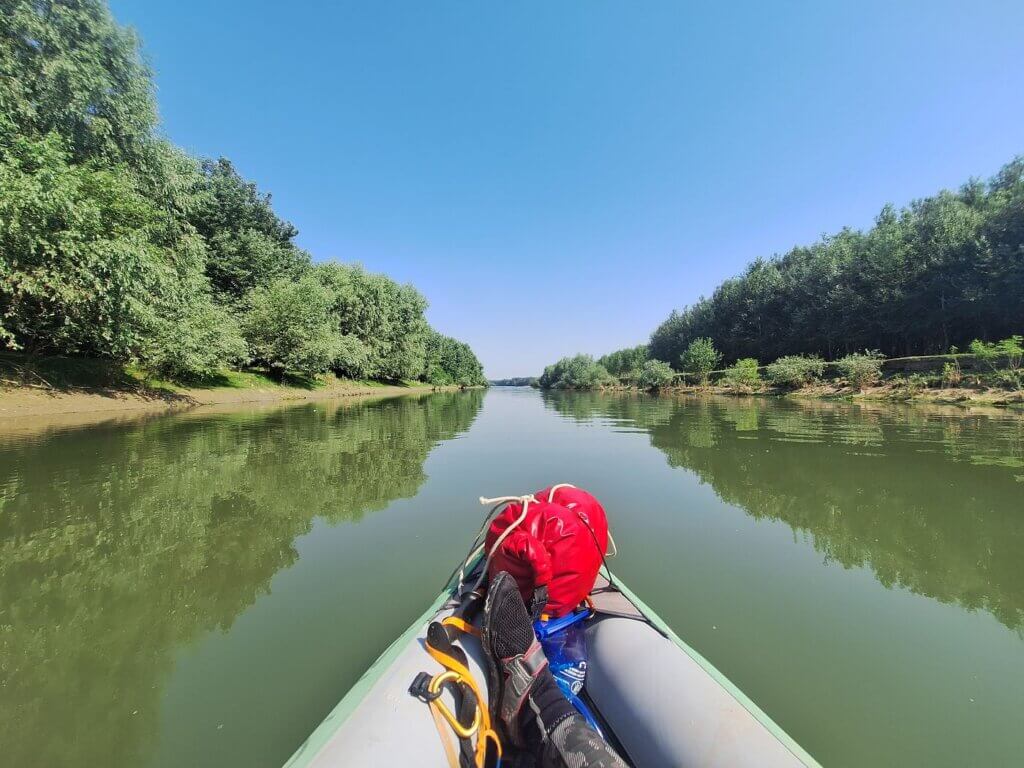 Kayaking from Harsova to Braila Valciu Branch river island high embankment unnamed river island Bandoiu Tacau