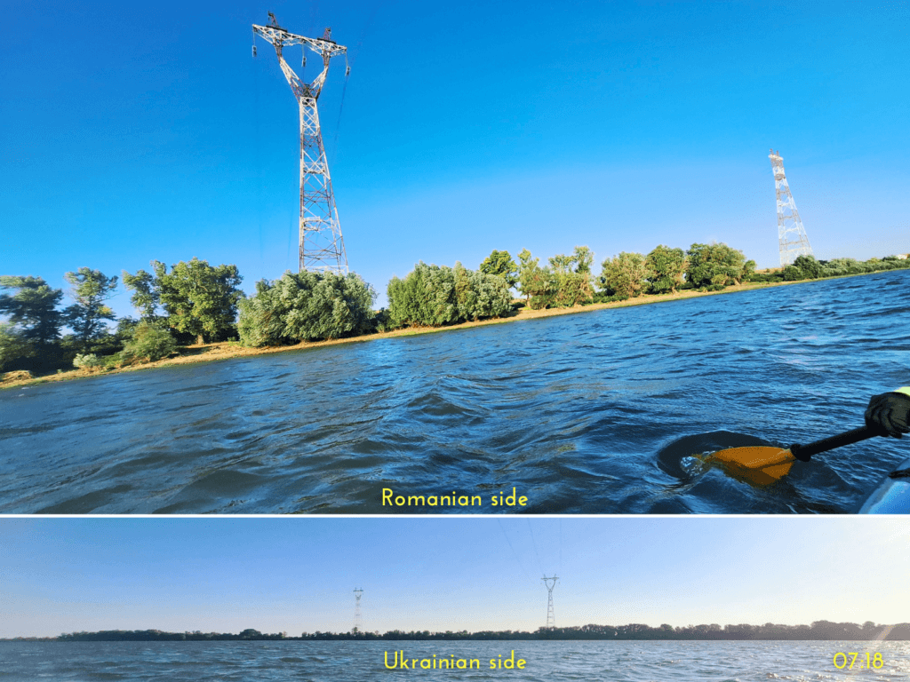 power lines between Romania and Ukraine spanning the Danube near Isaccea and Orlivka