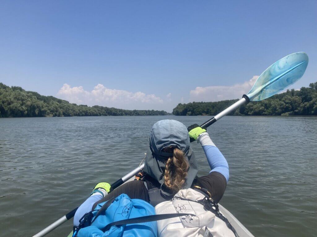 Iris Veldwijk kayaking Valciu Branch Danube River Balta Mica a Brailei Natural Park embankment Tacau nature