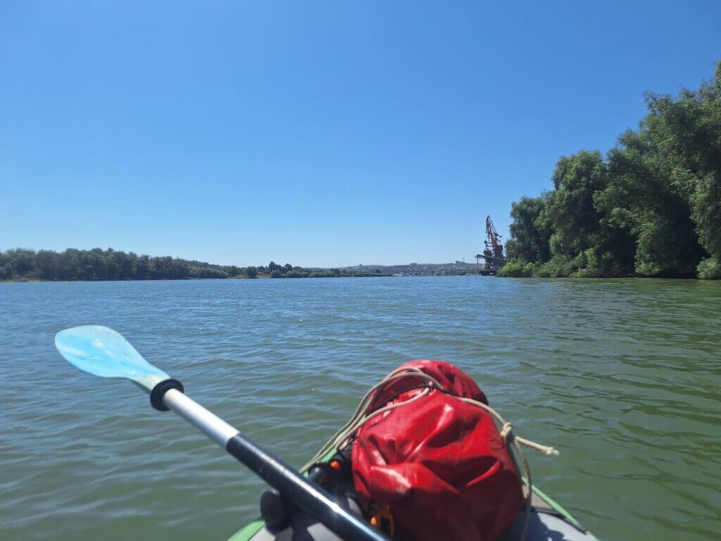 first vista of Tulcea from Zucchini the inflatable kayak travel Danube Delta Black Sea