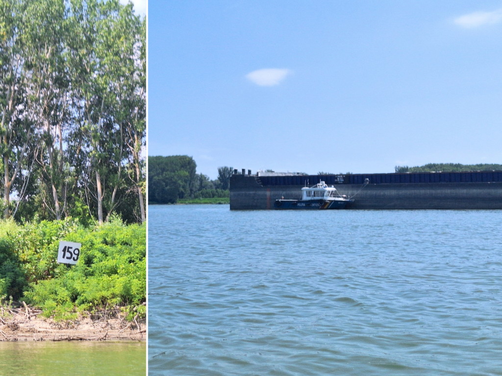 159 kilometers to the Black Sea sign Romanian water police pilot boat visiting ship on the Danube River Romania port of call Braila Galati