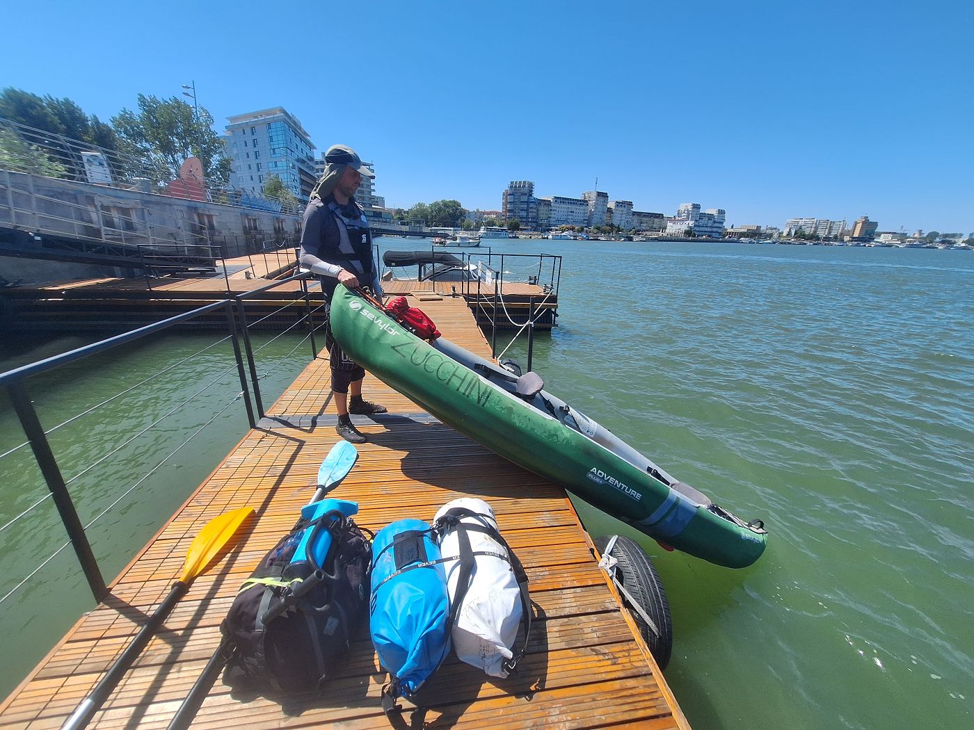 Jonas Zucchini the kayak landing spot Tulcea arrival pontoon mooring site for motorboats Danube kayak trip Day 84
