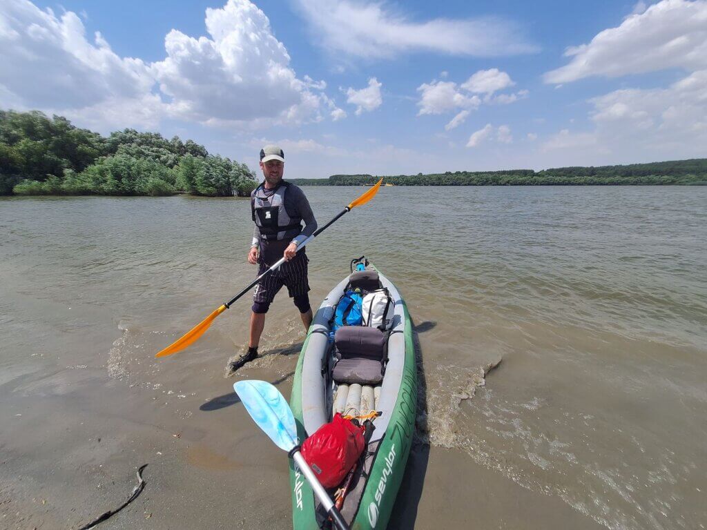 Jonas kayak Zucchini landing spot Rasova Romania inflatable landing spot beach Balta Ialomitei