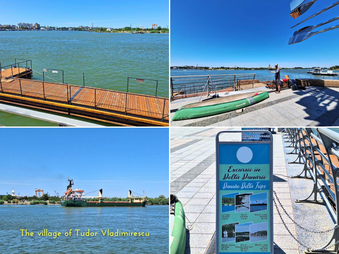 arrival spot inflatable kayak Danube River Romania Tulcea monument tourist boat trips Tudor Vladimirescu shipping Black Sea