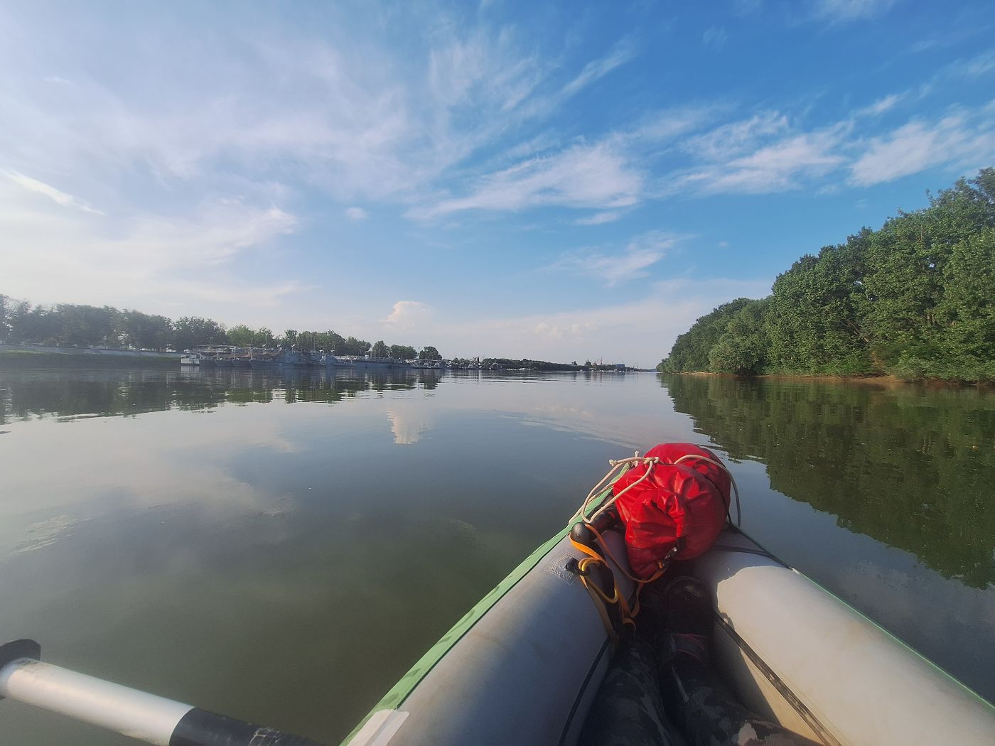 kayaking Danube Arapu Branch near Braila city Romania port military base river island kayak trip to the Black Sea