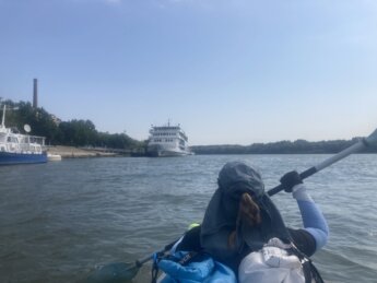 Iris Veldwijk kayaking Braila Romania Vaporul Mures ship Nicolau Ceausescu too tall for most of the Danube River bridges Black Sea dictator shit