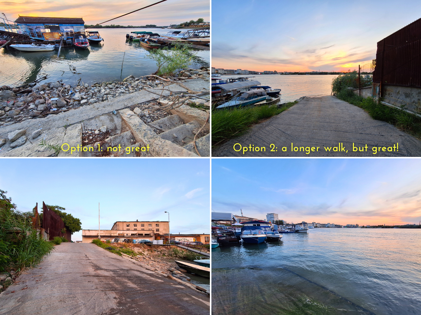 1 August scouting a new launch site for our kayak slipway choice sunset Danube River Delta Romania Tulcea kayaking to the Black Sea