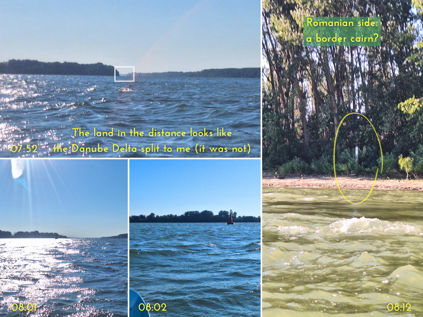 kayaking on the Danube River from Isaccea to Tulcea border cairn boundary marker Romania Ukraine buoys forests