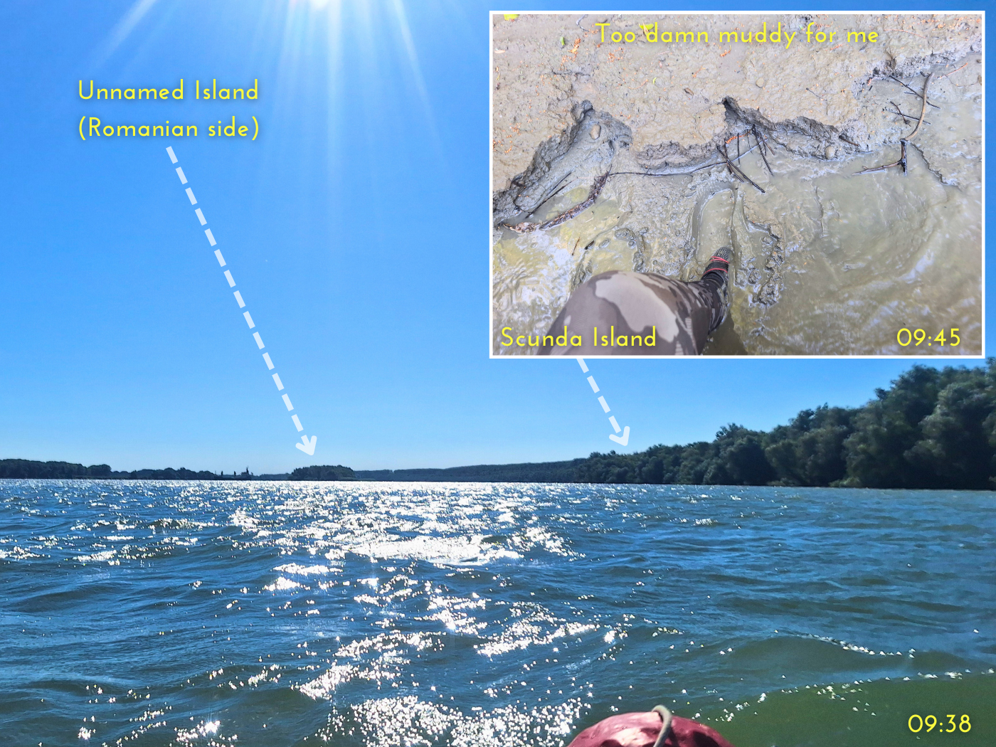 attempt at landing on Scunda Island Danube River Isaccea to Tulcea too muddy before the Delta