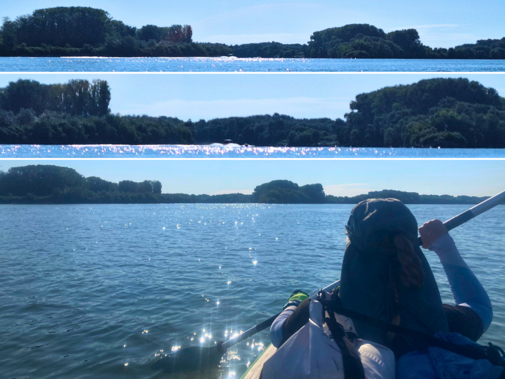 8 54 distributary fork bifurcation Sfantu Gheorghe and Sulina branches Danube river Delta kayaking speed boats tourism Romania