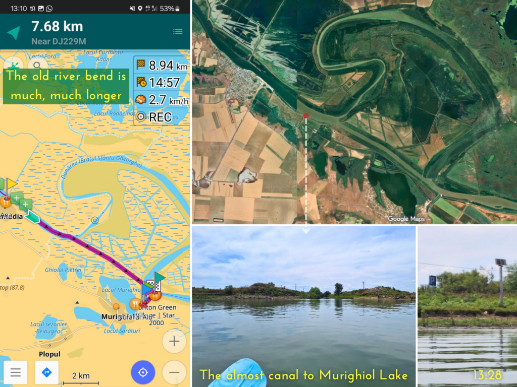 osm map shortcut loop Sfantu Gheorghe Branch Danube River kayaking manmade canal almost in Murighiol Romania