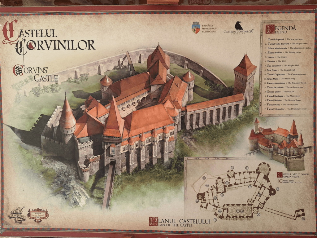 map of Hunyadi Corvin Castle Hunedoara outline