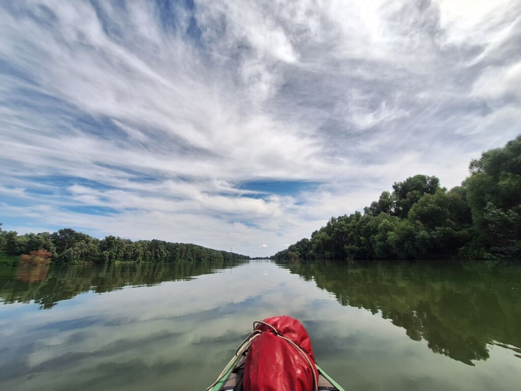 reflections of the artificial canal old new Danube Delta Branch near Murighiol Tulcea county Sfantu Gheorghe branch