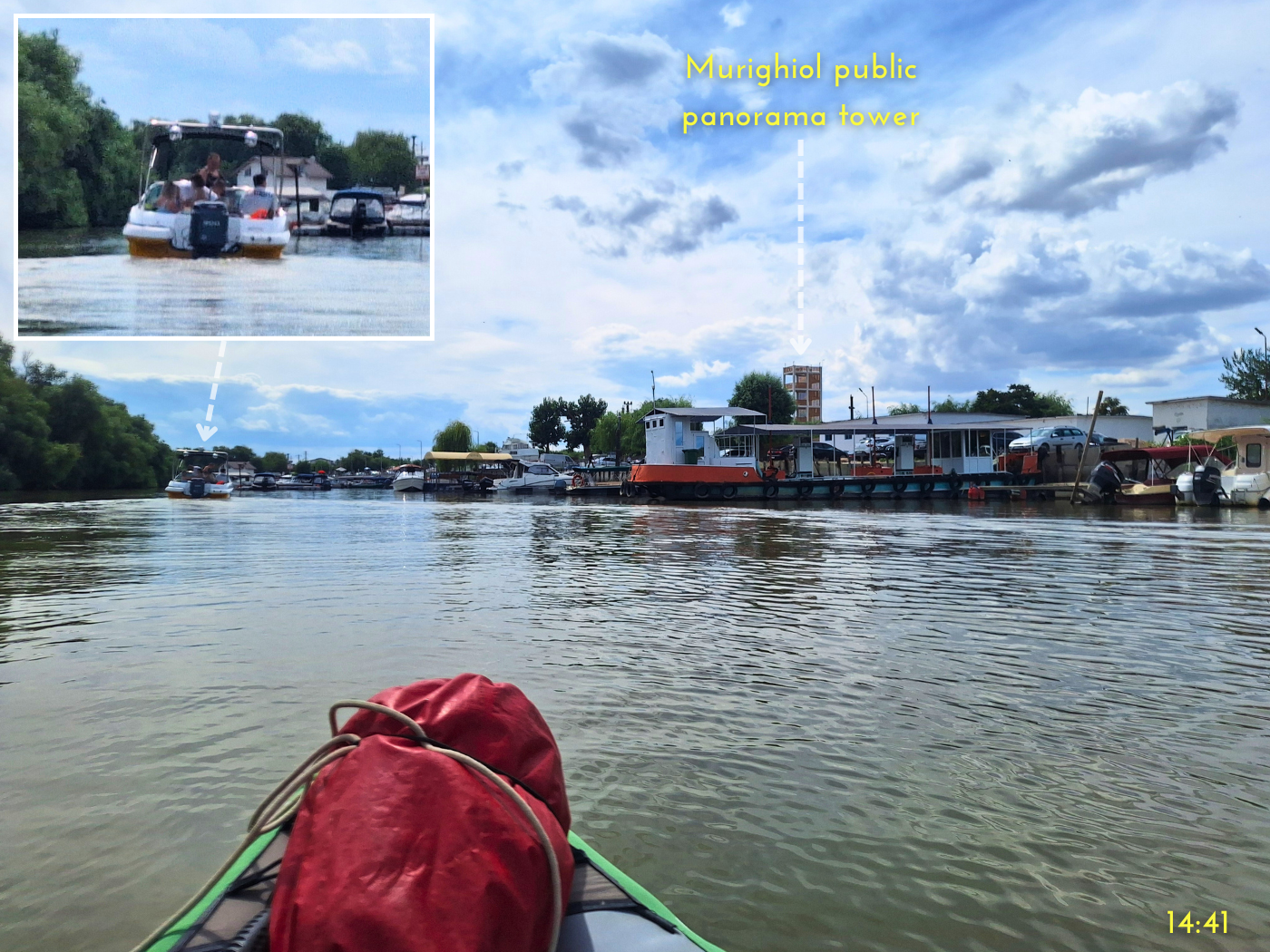 port of Murighiol small boat marina kayaking hotel access Danube River Sfantu Gheorghe Branch Delta reckless motorboat