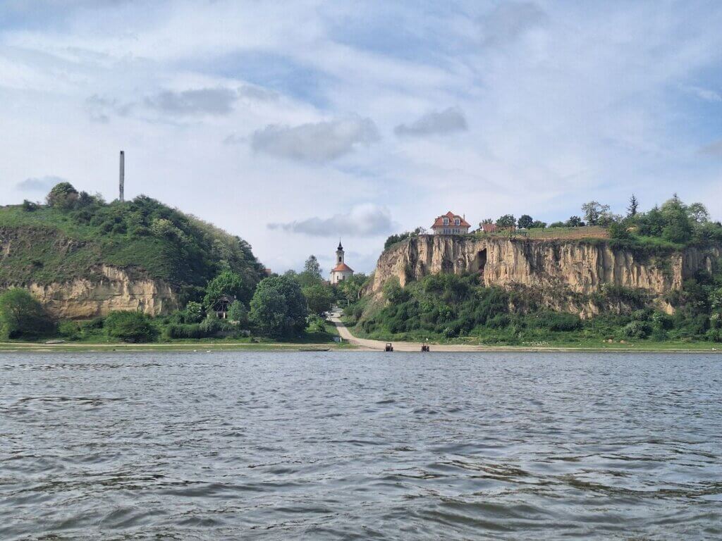 Surduk Saint Nicolas church Danube River Loess cliffs access road tractor water extraction Serbia