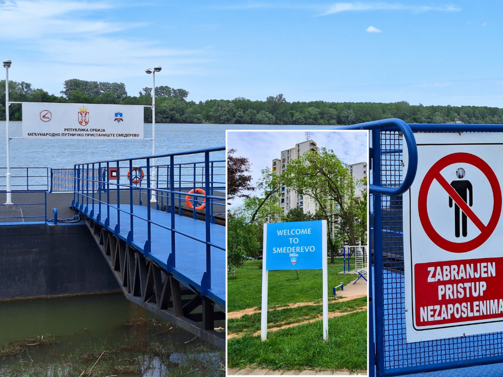 cruise jetty gangway welcome to Smederevo Serbia Danube River