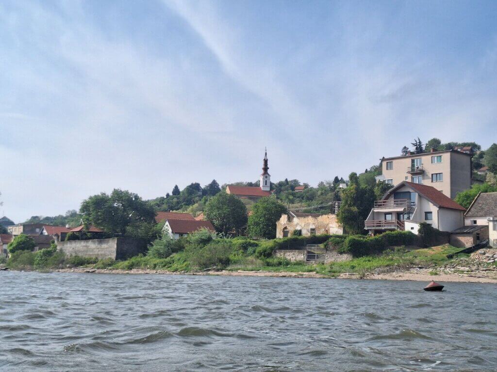 Stari Slankamen Saint Nicolas church as seen from the Danube River Serbia