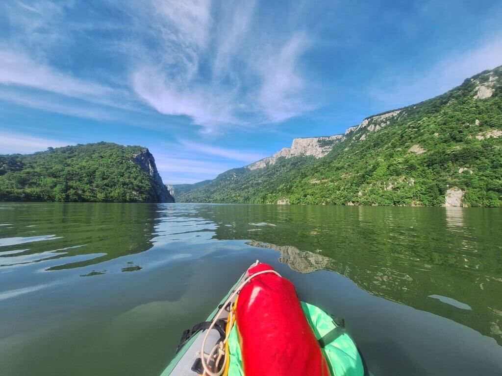 Danube River Iron Gate narrowest part Great Kazan Gorge canyon klisura Veliki Kazan Cazanele Mari approach kayak Zucchini