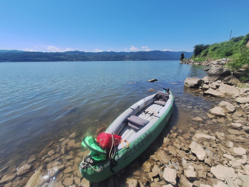 Zucchini inflatable kayak Danube River Romania Svinita