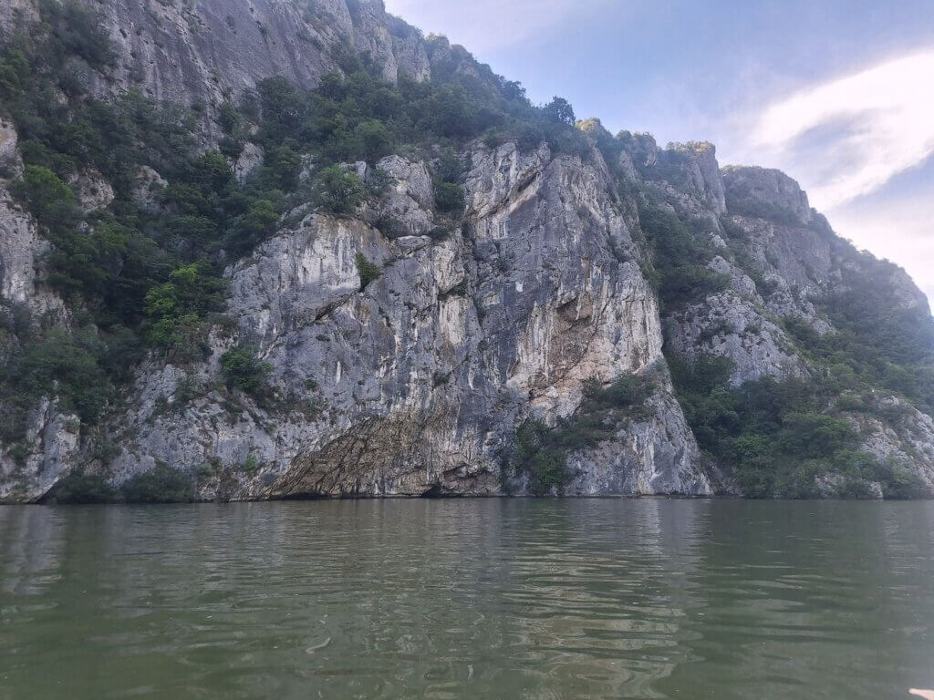 Romanian side of the Danube in Cazanele Mari Veliki Kazan Klisura Gorge Great Kazan Gorge rock cliff face