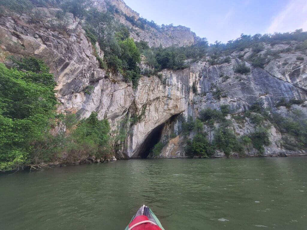 Ponicova cave as seen from Zucchini the kayak Romania Dubova kayaking Cazanele Mari Veliki Kazan Klisura Gorge Great Kazan Gorge vista