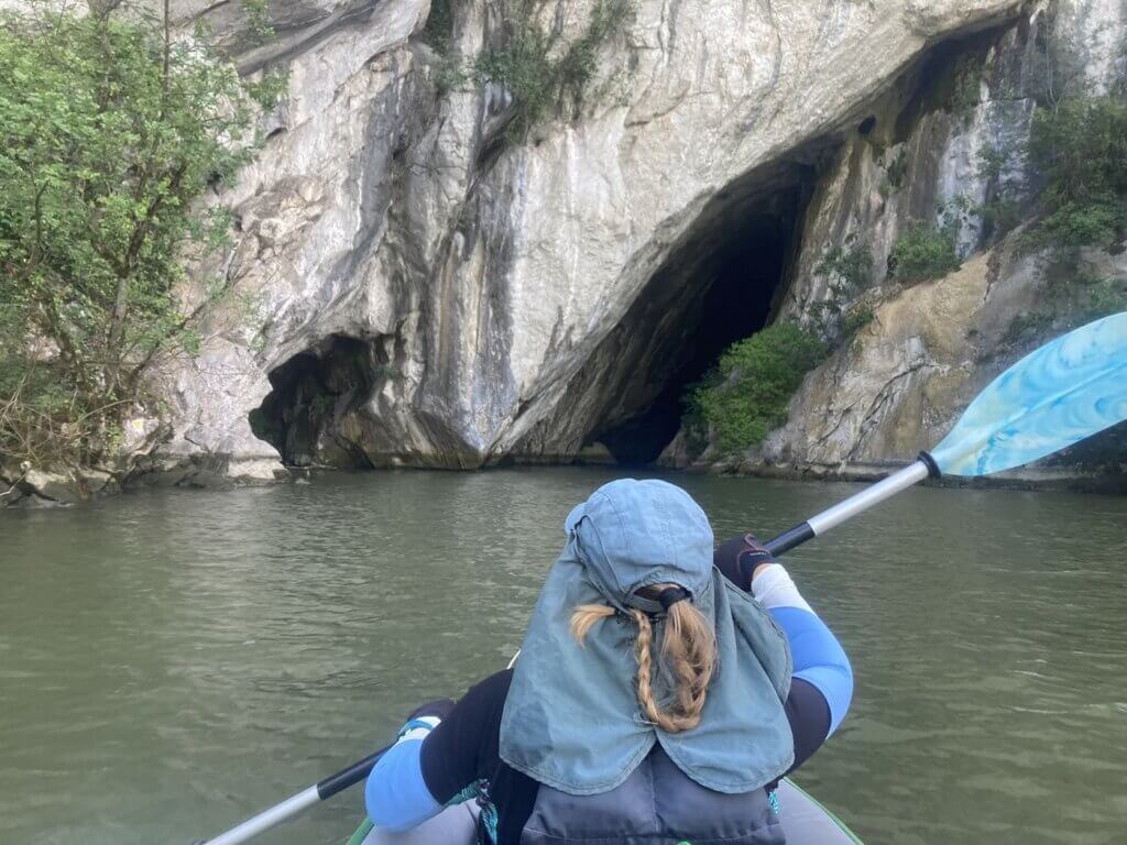 Iris Veldwijk kayaking Ponicova Cave Romania Dubova inflatable kayak Zucchini approach Cazanele Mari Veliki Kazan Klisura Gorge Great Kazan Gorge