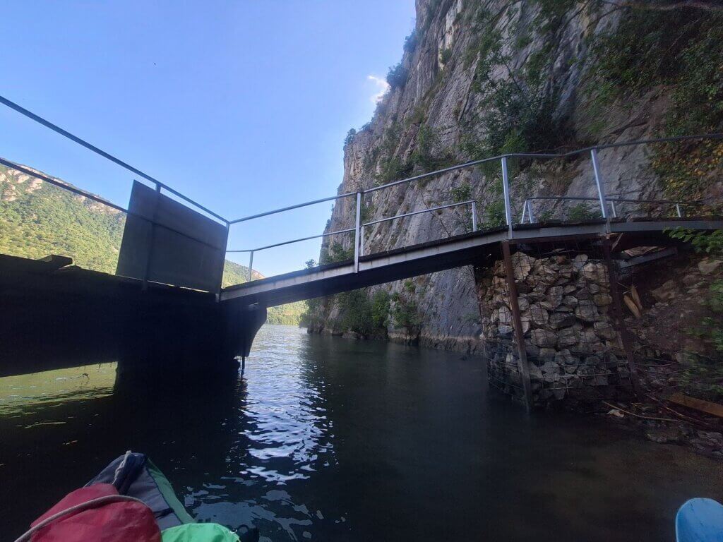 Pestera Veterani Cave Romania Cazanele Mari Iron Gates jetty emergency landing leaky kayak inflatable forbidden landing