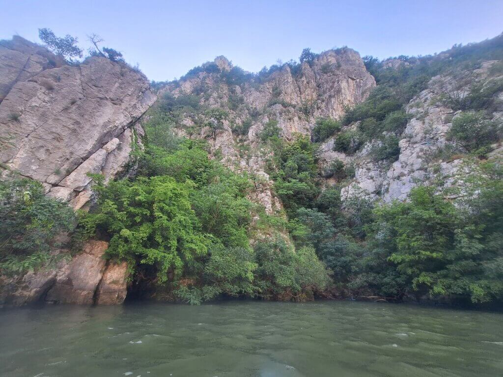 shadowy side of the Cazanele Mari Veliki Kazan Klisura Gorge Great Kazan Gorge Iron Gates Romanian side border area