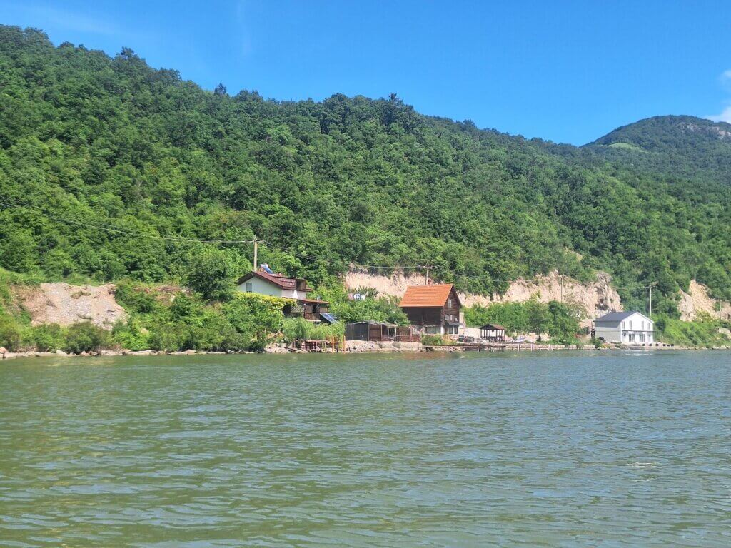 1000 kilometer sign Danube River Black Sea Romania near Svinita