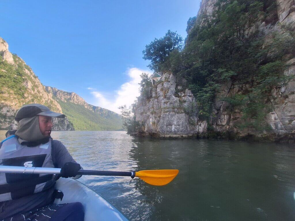 Cazanele Mari Veliki Kazan Klisura Gorge Great Kazan Gorge as seen looking back green buoy shipping Iron Gates navigation challenge ships cruise