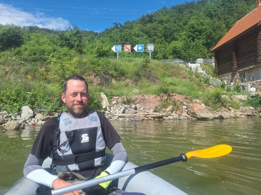 Jonas Breuer 1000 kilometer sign to the Black Sea Romania Svinita Danube kayaking