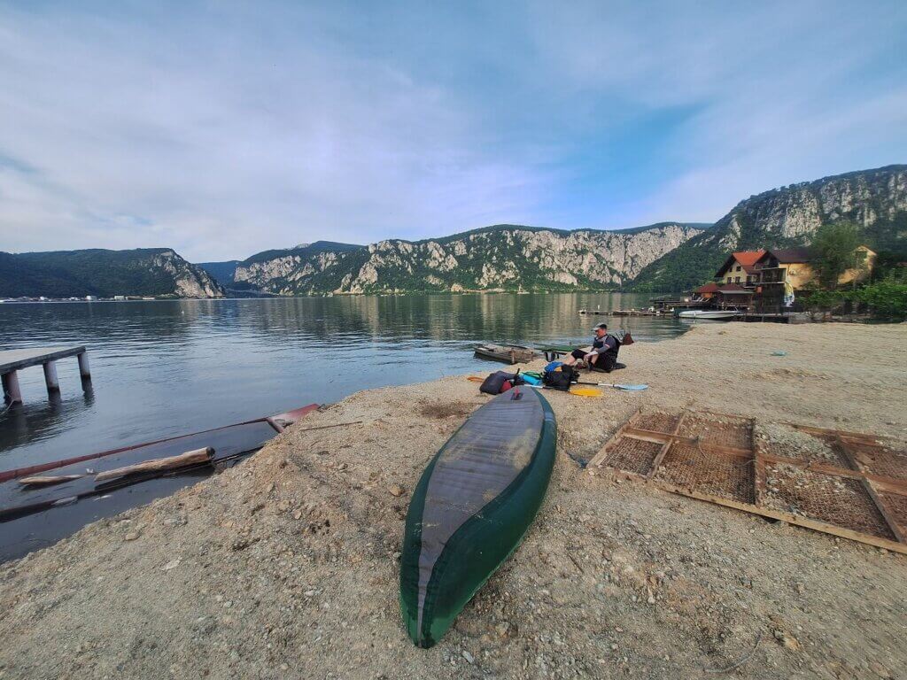 Inflatable kayak Zucchini in Dubova Romania drying dog shit construction site tricky challenge Danube kayaking