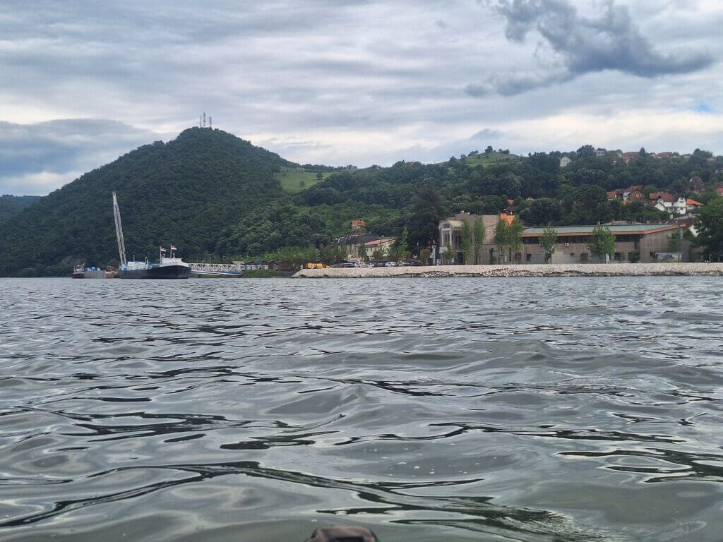 arriving in Donji Milanovac kayaking Serbia Danube trip from Golubac port jetty