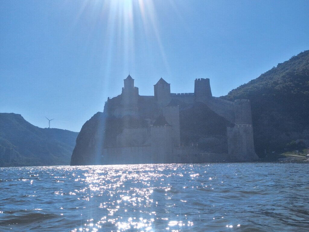 Golubac Fortress as seen from a kayak on the Danube River Serbia