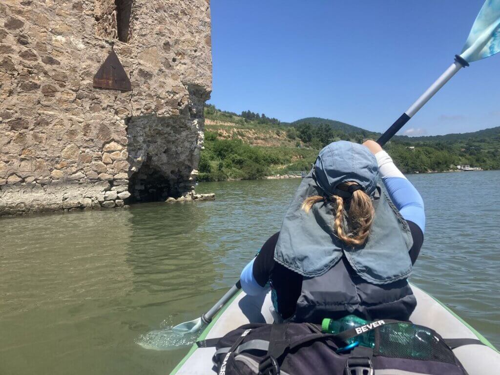 Iris Veldwijk kayaking Trikule Tricule sunken drowned fortress Cetatea Romania Danube River Iron Gate I Dam Zucchini inflatable kayak border area Serbia