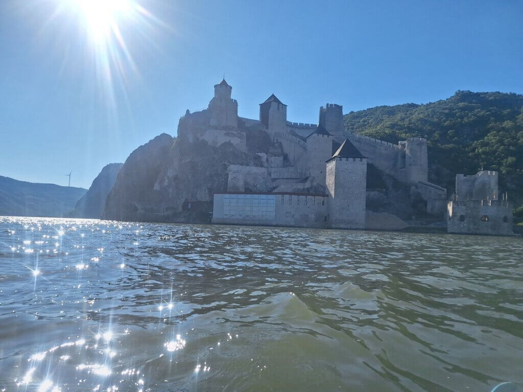 closeup of Golubac Fortress Golubac Gorge entrance Serbia castle Danube River kayaking