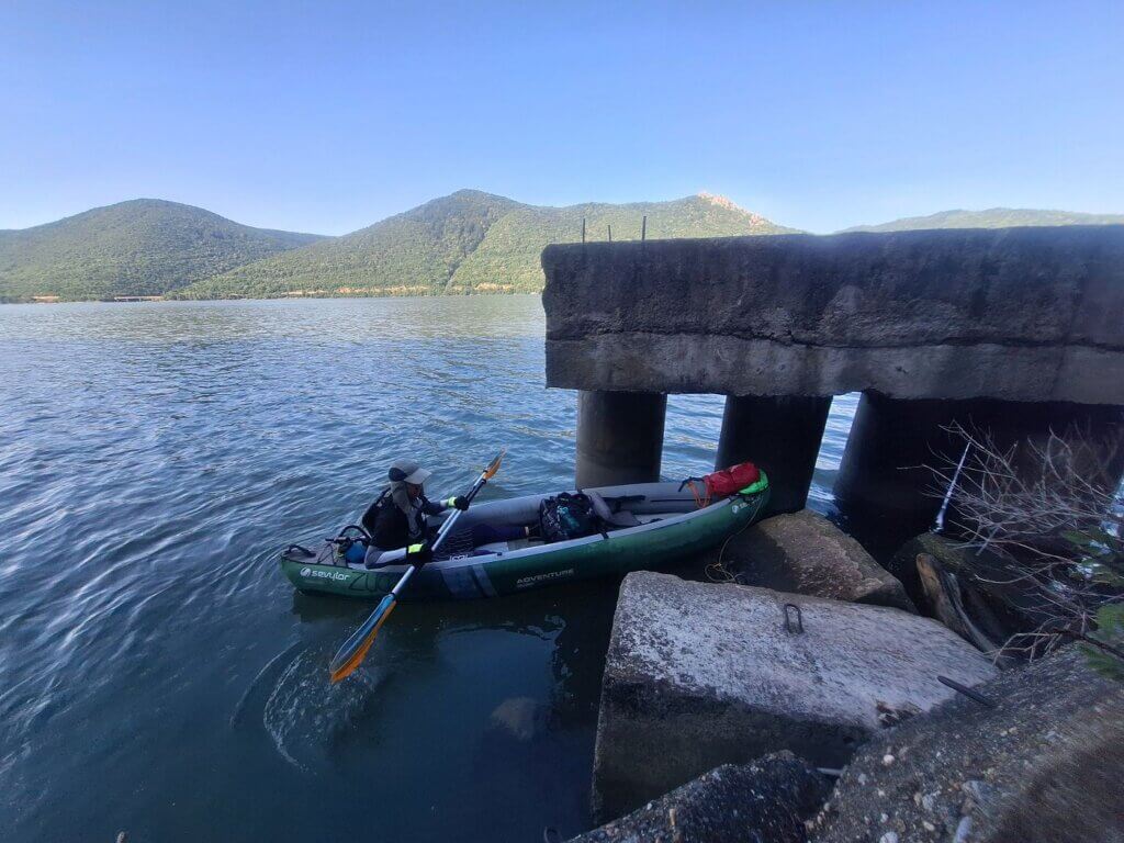 short break on the Danube River before Iron Gate I dam lock Derdap I Portile de Fier I shipping canal Danube River Romania Serbia kayaking