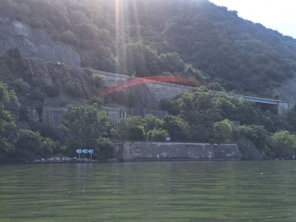 dam lock weir symbol inland shipping navigation sign river travel Danube kayaking Romania Iron Gate I dam lock Derdap I Portile de Fier I shipping canal