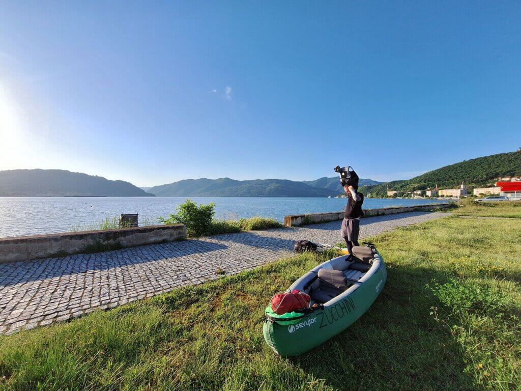 Orsova Zucchini the kayak pumping up sunrise early start Romania kayaking