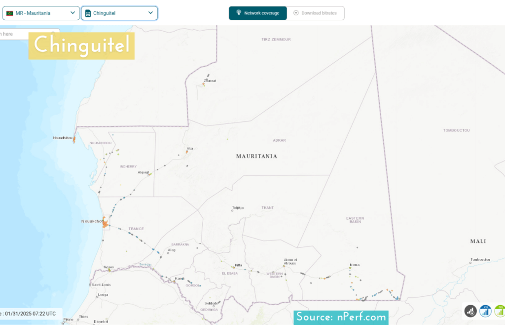 coverage maps SIM card in Mauritania Chinguitel poor coverage West Africa