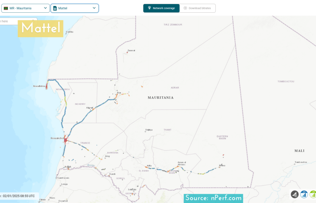 coverage maps Mauritanian SIM card Mattel telecom