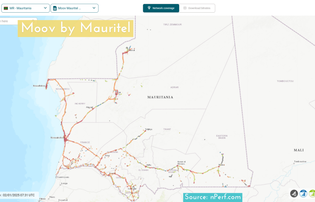 coverage maps SIM card in Mauritania Nouadhibou Nouakchott Moov by Mauritel travel West Africa iron ore train