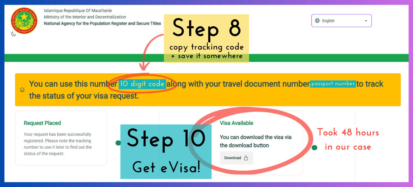 waiting period for Mauritanian eVisa tracking code no email validation processing travel to Mauritania 2025 - 2