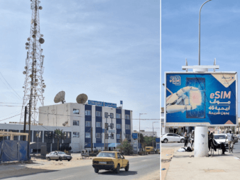 Chinguitel main office in Nouakchott and Mauritel eSIM billboard