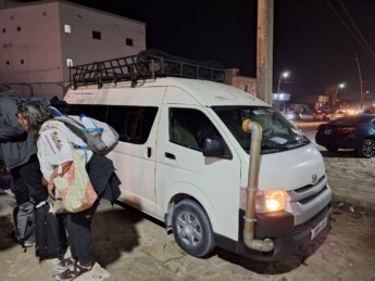 arrival at El Moussavir bus station Nouadhibou Nouakchott Mauritania taxi ride to town minivan international travel