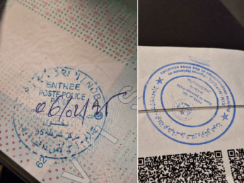 passport stamp and eVisa stamp Mauritania Nouadhibou Nouakchott travel police check important paperwork travel West Africa