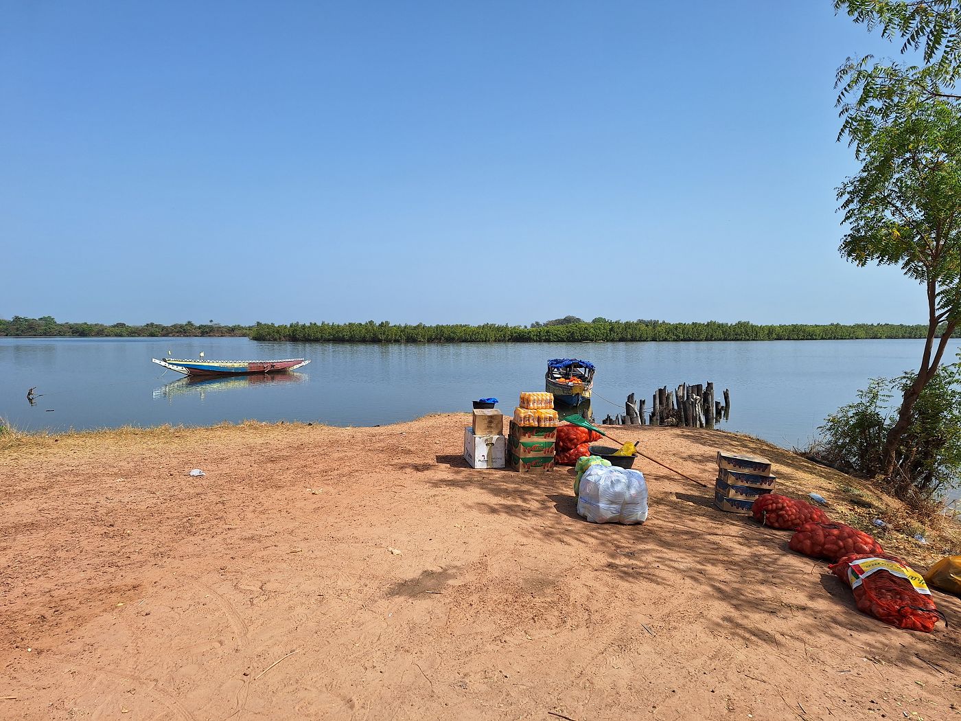 port of São Domingos Guinea-Bissau goods traffic thrice a week public canoa travel Cacheu River mangroves national park