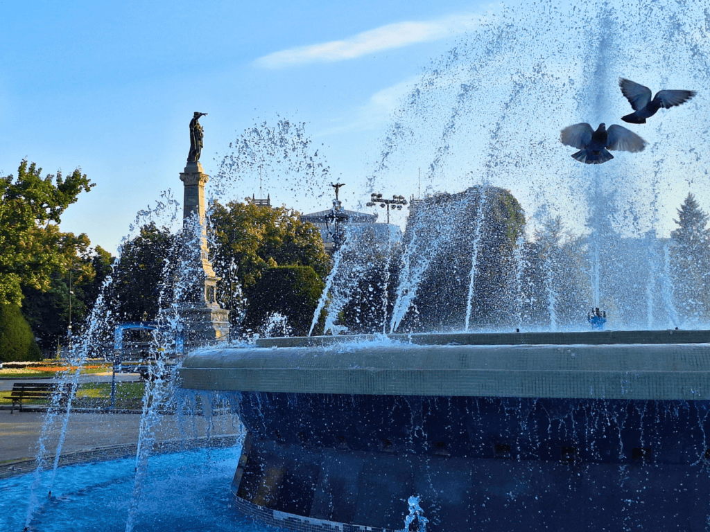 Saturday 29 June fountain main square Ruse Bulgaria pigeons