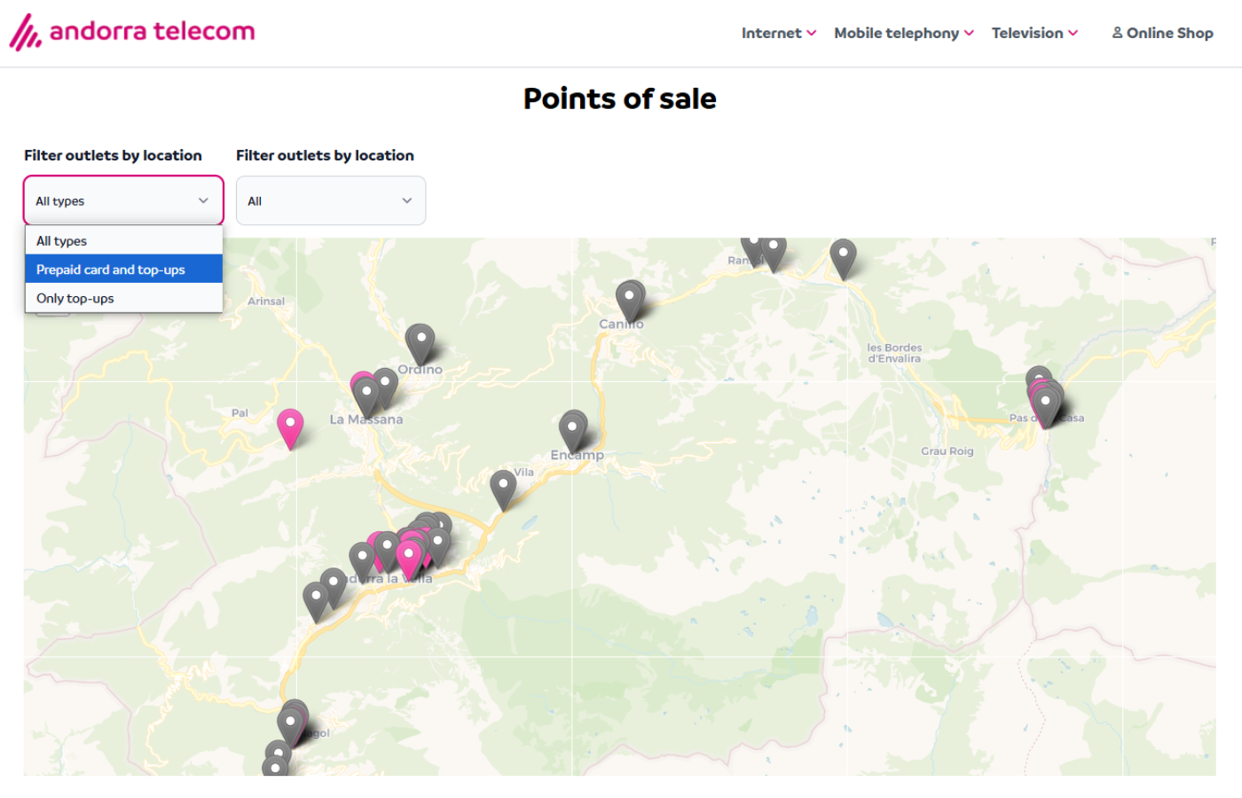 Andorra Telecom points of sale top-up SIM card